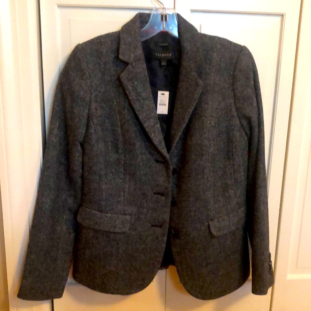 Ann Taylor Aberdeen Wool black chevron blazer, new with tags, lined, size 4